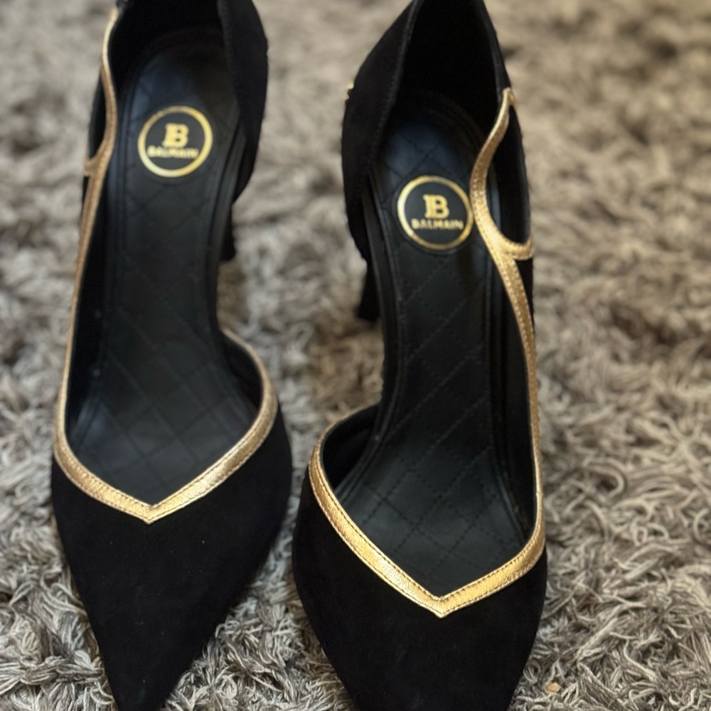 Balmain Velvet Heels with Gold